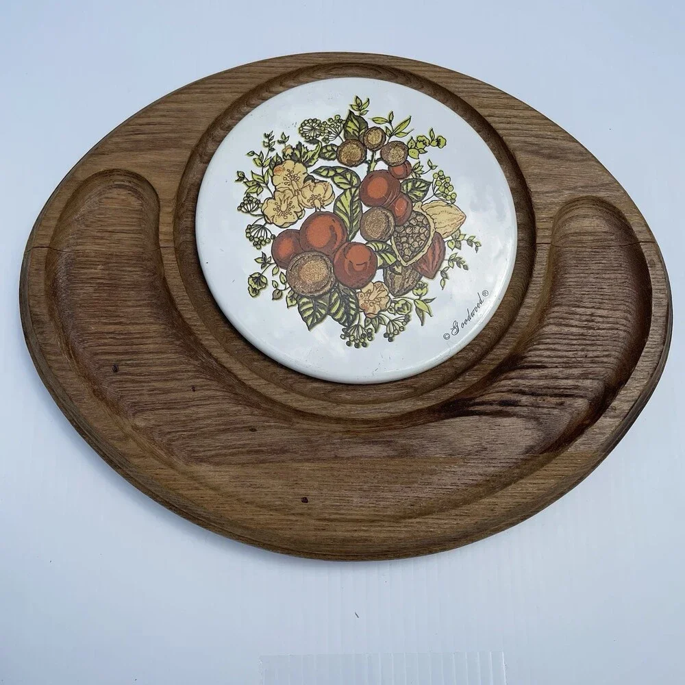 Vintage Serving Bundle Chip Dip Set Tea Cup Saucer Wood Trivet Kitchen Decor